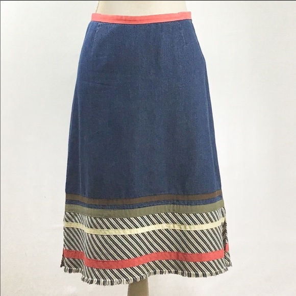 Christopher & Banks Fringed Denim Skirt Ribbon